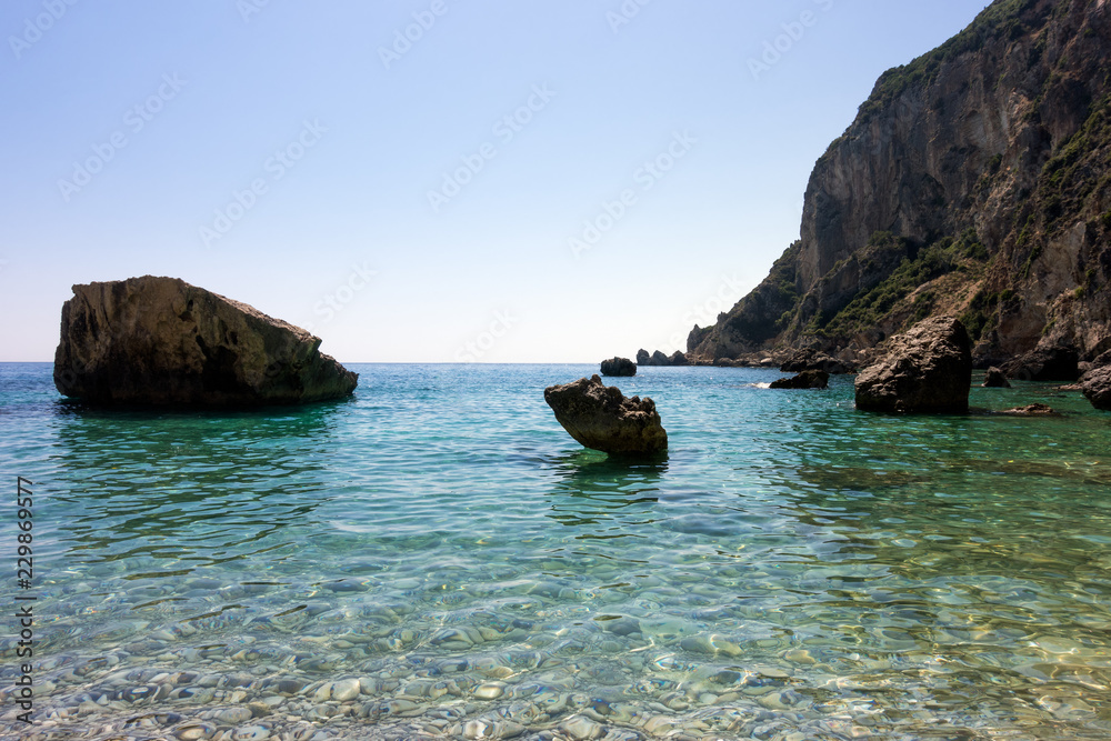 Amazing rocky scenery in Palaiokastritsa bay, Corfu, Greece 