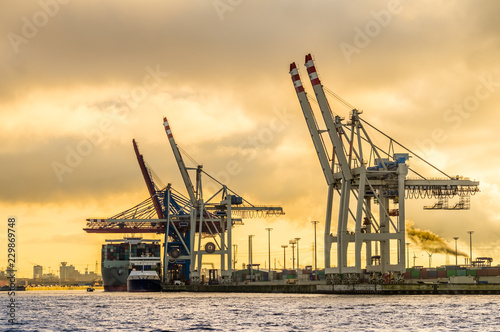 Fotografie Hamburg container terminal tollerort Sonnenuntergang