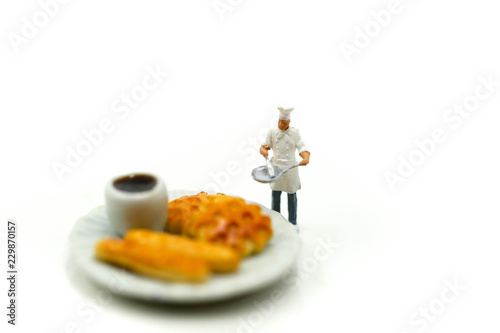 Miniature people : Chef cooking with friend,Food concept.