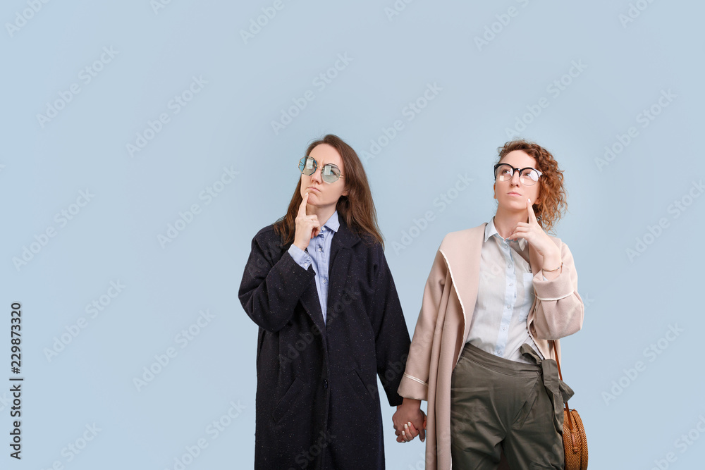 Two cute charming young stylish girls students Two cute charming young stylish girls students