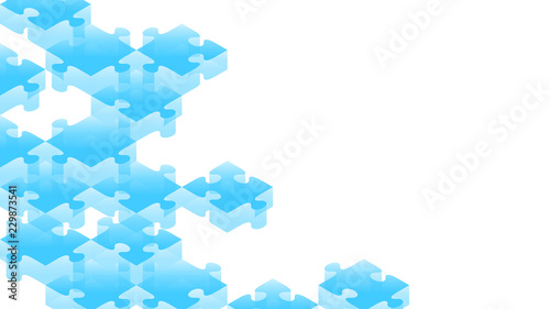 Jigsaw puzzle transparency 3D isometric virtual blue color illustration isolated on white background with copy space, vector eps 10