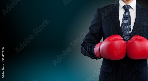 Business man in grey suit with red boxing gloves © BillionPhotos.com