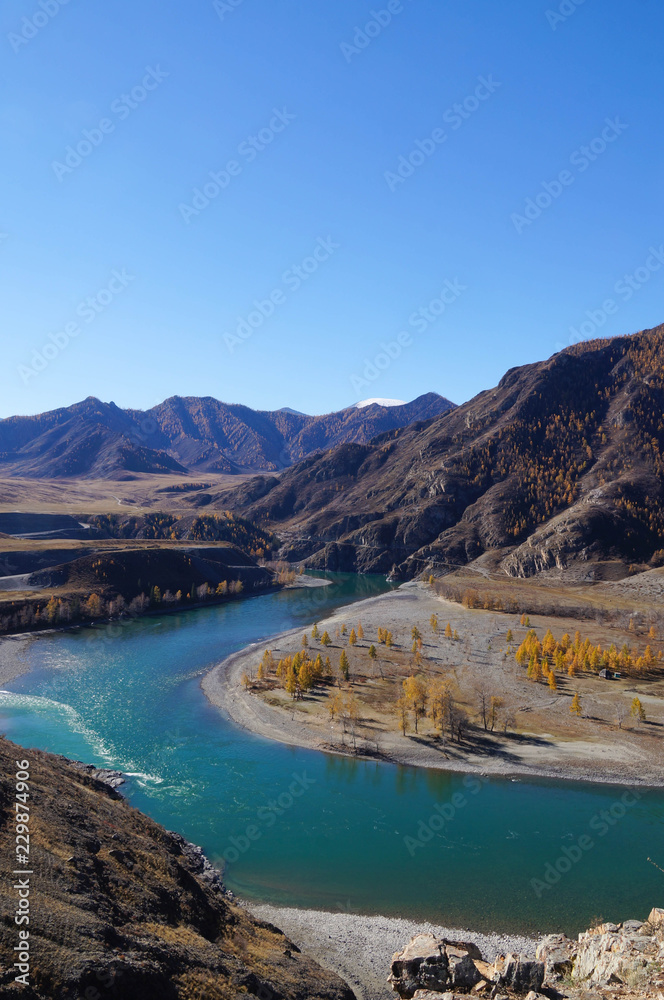 Confluence of Chuya and Katun rivers, Altai, Russia.