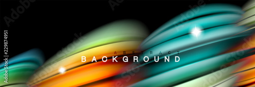 Mixing color waves on black, liquid flowing shapes