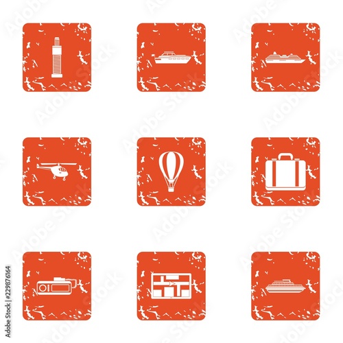 Migrate icons set. Grunge set of 9 migrate vector icons for web isolated on white background