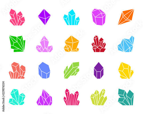 Crystal color silhouette icons vector set