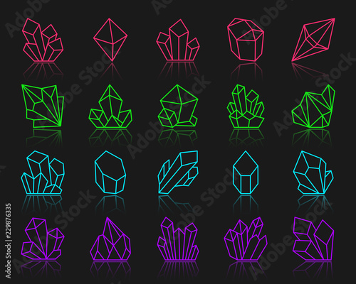 Crystal simple color line icons vector set