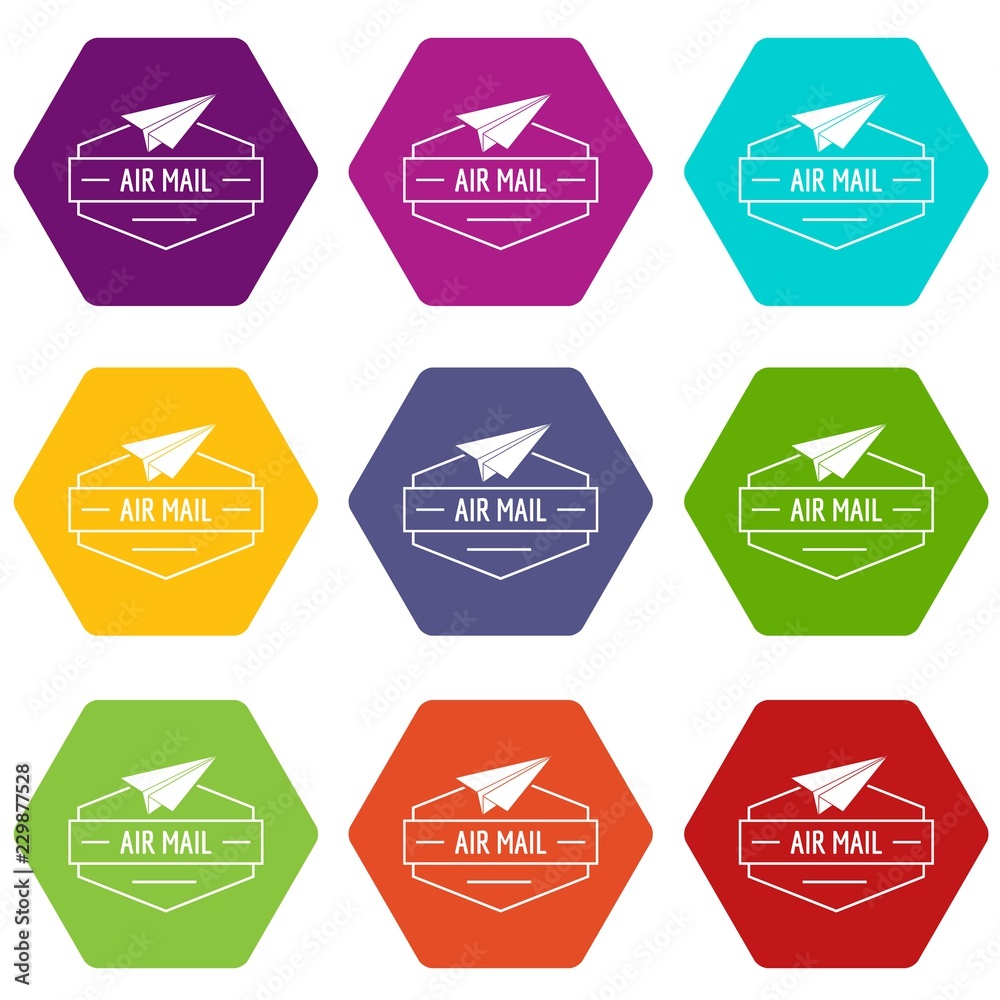 Delivery airplane icons 9 set coloful isolated on white for web Delivery airplane icons 9 set coloful isolated on white for web