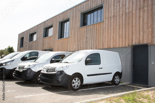 Fototapeta Naklejka Na Ścianę i Meble -  white truck van delivery in warehouse park