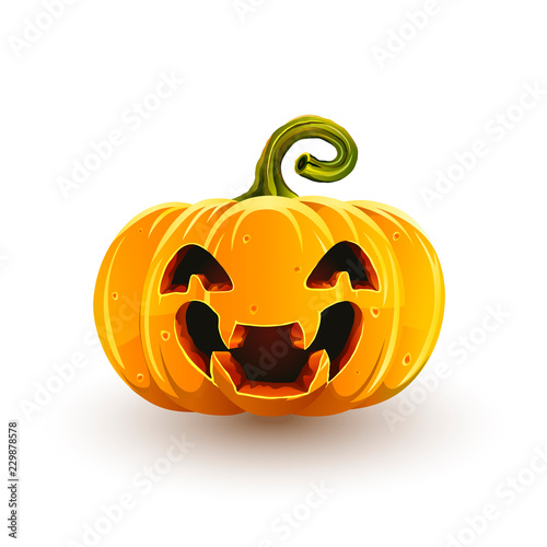Lucky laughing Halloween pumpkin. Jack-o'-lantern for Halloween isolated on white background