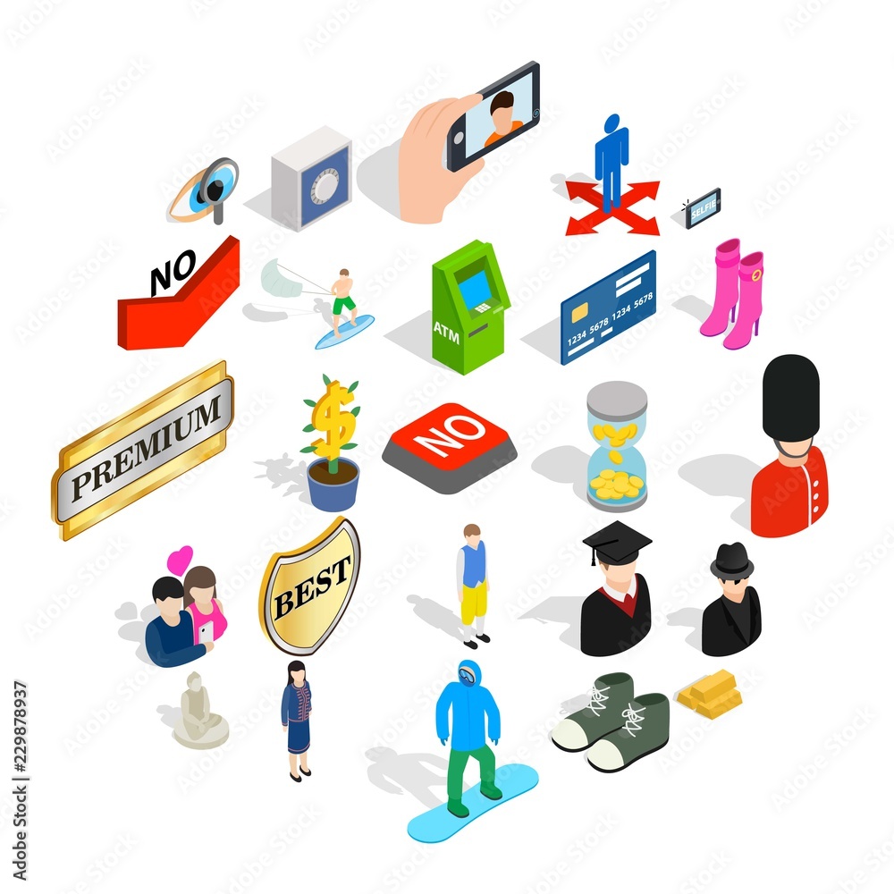 Fototapeta premium Perfect body icons set. Isometric set of 25 perfect body vector icons for web isolated on white background