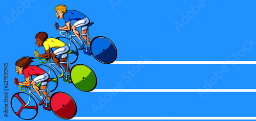 Three men participating in a bicycle race