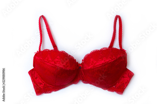 Red push up bra isolated on white background, top view
