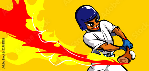 Baseball player hitting a baseball with a baseball bat