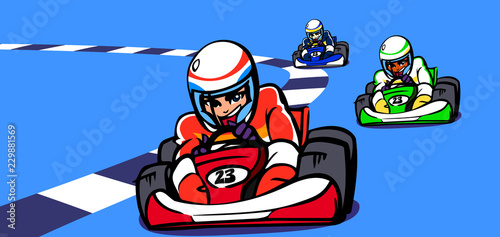 Three people participating in a go-carting race