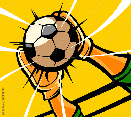 Close-up of a goalkeeper's hands catching a soccer ball