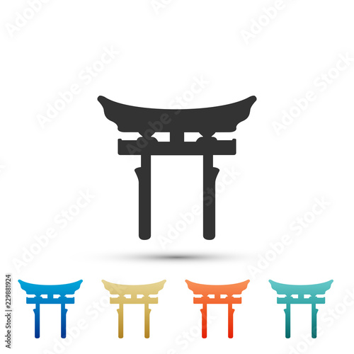 Japan Gate icon isolated on white background. Torii gate sign. Japanese traditional classic gate symbol. Set elements in colored icons. Flat design. Vector Illustration