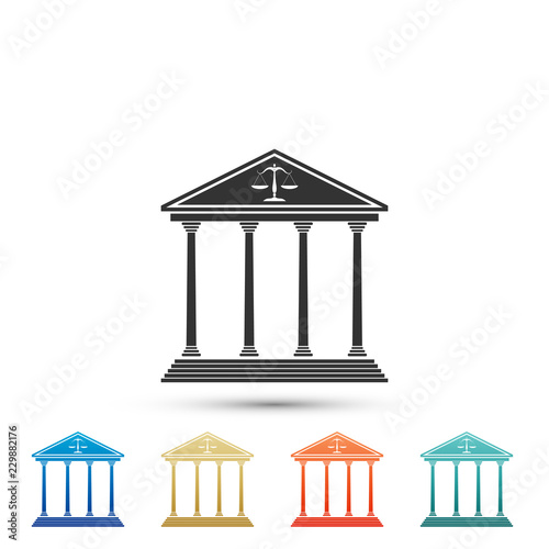 Courthouse icon isolated on white background. Set elements in colored icons. Flat design. Vector Illustration