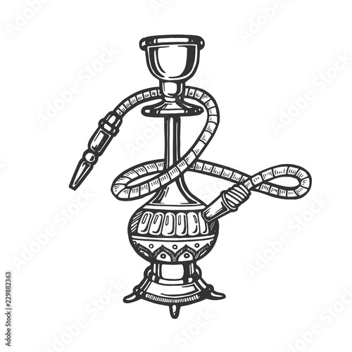 Hookah engraving vector illustration. Scratch board style imitation. Hand drawn image.