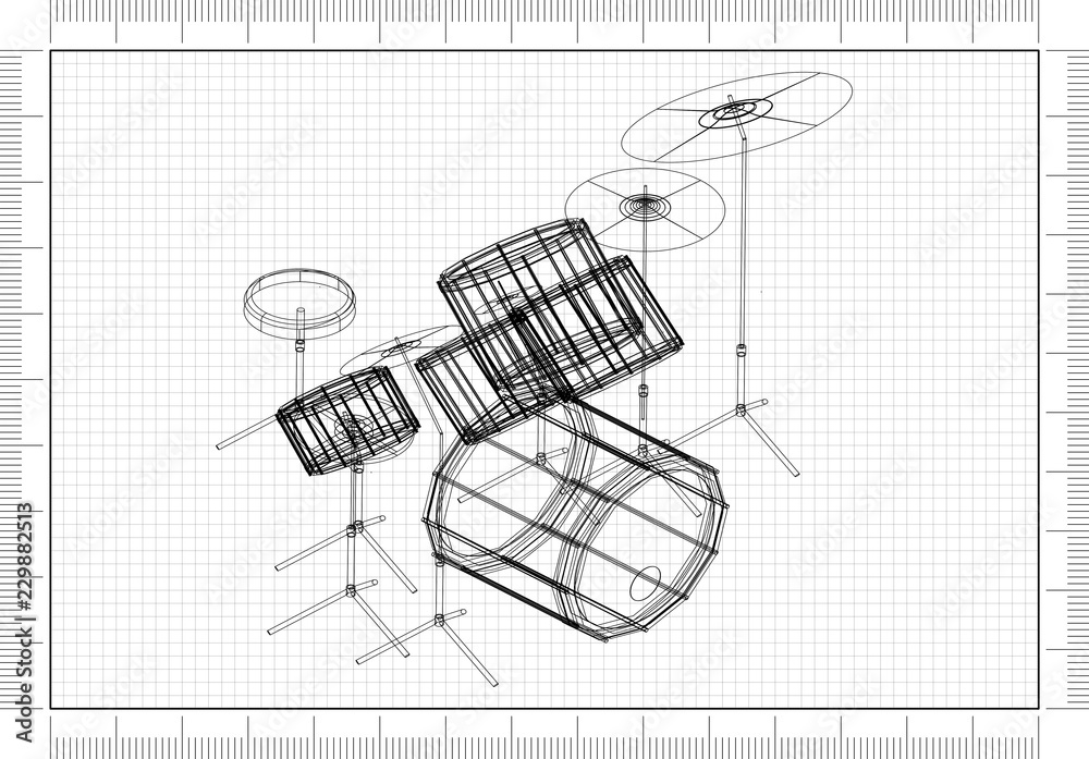 Drums 3D blueprint Drums 3D blueprint