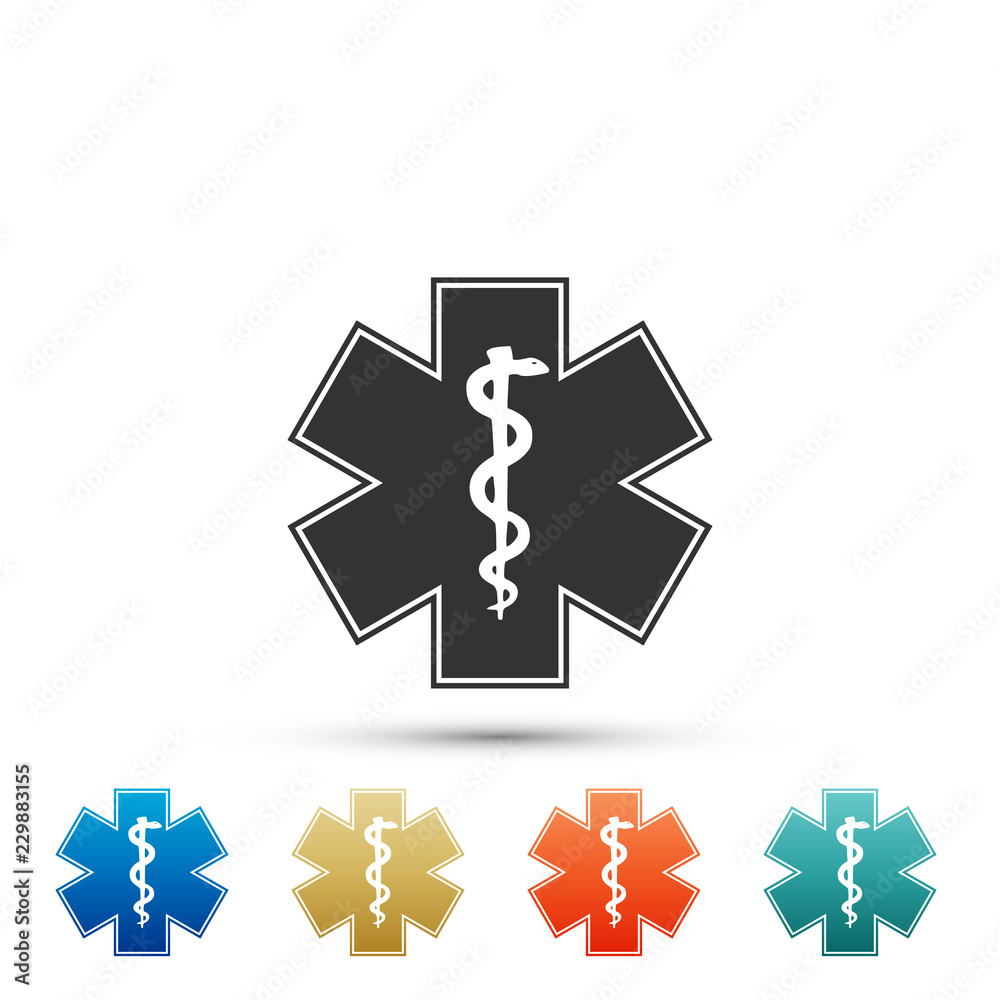 Medical symbol of the Emergency - Star of Life icon isolated on white background. Set elements in colored icons. Flat design. Vector Illustration Medical symbol of the Emergency - Star of Life icon isolated on white background. Set elements in colored icons. Flat design. Vector Illustration