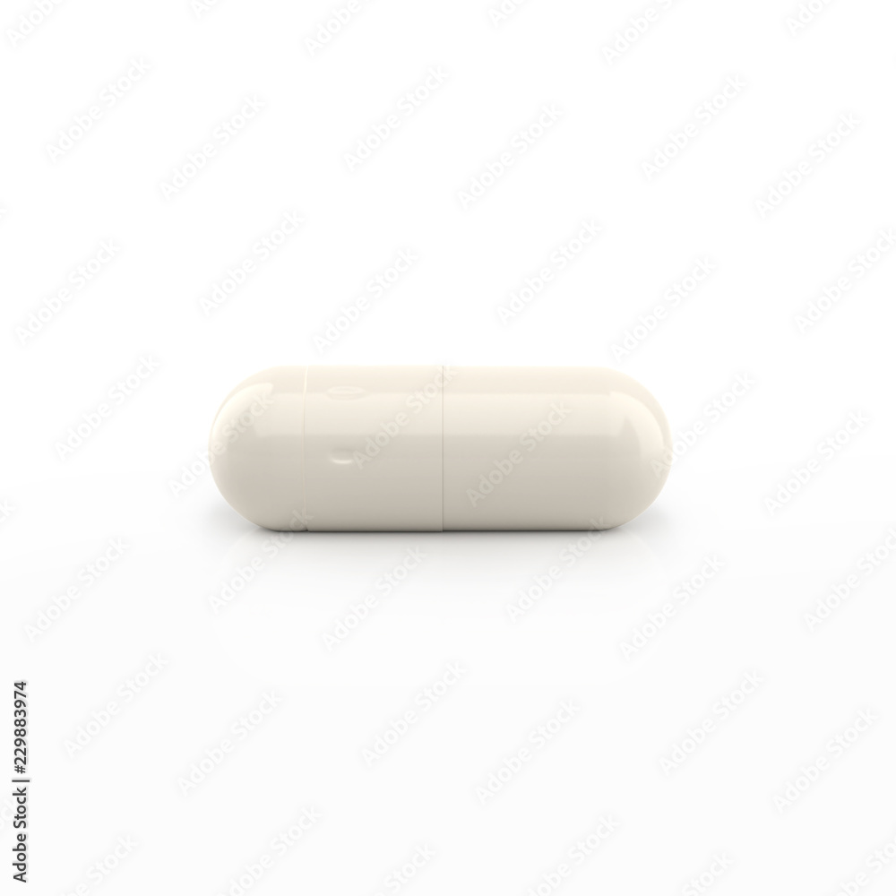 White pill capsule supplement on white background. 3d pill isolated. White pill capsule supplement on white background. 3d pill isolated.