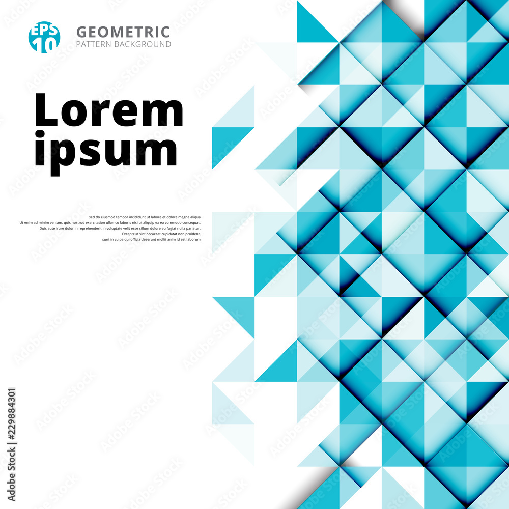 Obraz premium Abstrakcjonistyczny błękitny geometryczny trójboka wzór na białym tle z kopii przestrzenią.