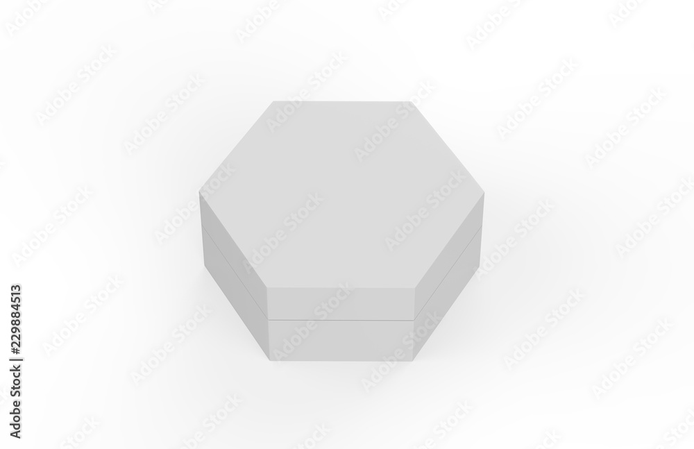 Blank White Cardboard Hexagon Packaging Box, Mock Up Template On Isolated White Background, 3D Illustration Blank White Cardboard Hexagon Packaging Box, Mock Up Template On Isolated White Background, 3D Illustration