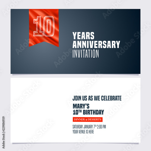 10 years anniversary invitation vector illustration. Template design element