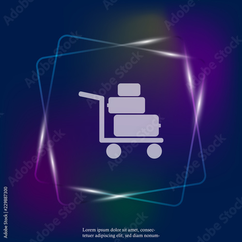 Vector neon light icon shows the presence of porters. Trolley with things, suitcases. Layers grouped for easy editing illustration. For your design.