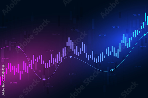 Stock market graph or forex trading chart for business and financial concepts, reports and investment on dark background . Vector illustration photo