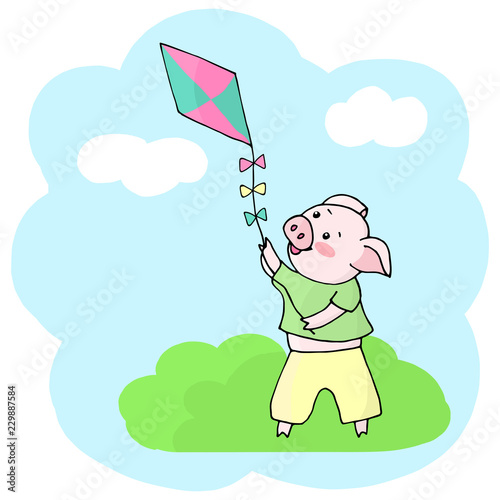 Vector piggy launches kite