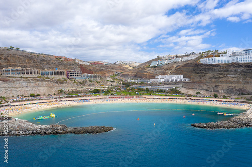 Fototapeta Naklejka Na Ścianę i Meble -  Beautiful Amadores beach at Gran Canaria from the Air