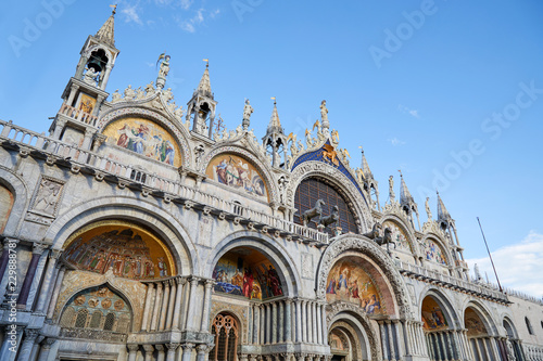 Venice, San Marco basilica facade, blue sky in Italy © andersphoto