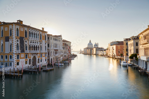 Venice, Grand Canal at sunrise with Saint Mary of Health basilica in Italy