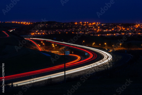 Light trails on the A27 north of Hangleton  Hove. The junction with the A293 is a particularly busy intersection.