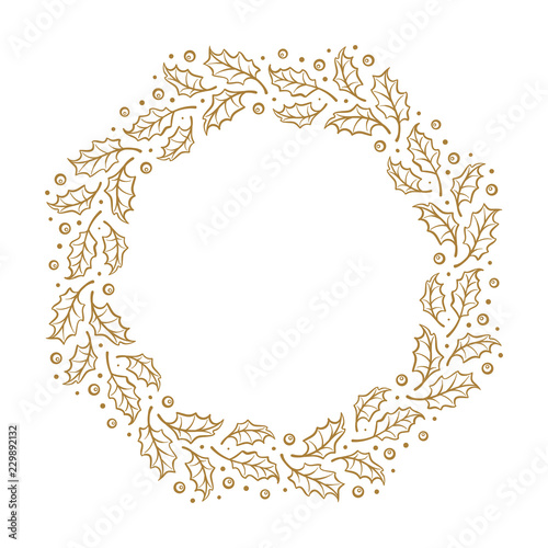 Vintage Christmas vector wreath frame with holly decoration