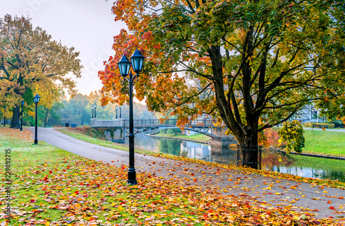 Morning in old botanical park of Riga - capital of Latvia, EC