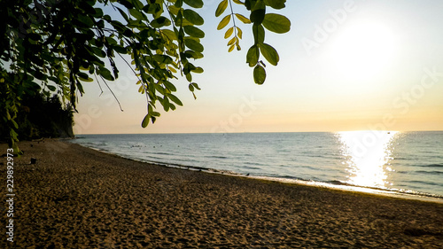 Beautiful view of sunset over Baltc Sea and it's sandy beach in Gdynia, Poland. photo