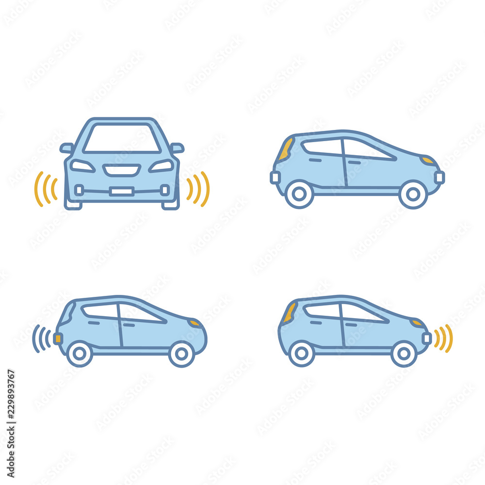 Smart cars color icons set - obrazy, fototapety, plakaty 