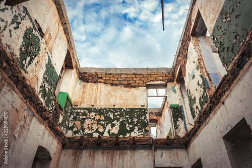 Interiof of old ruined abandoned house photo