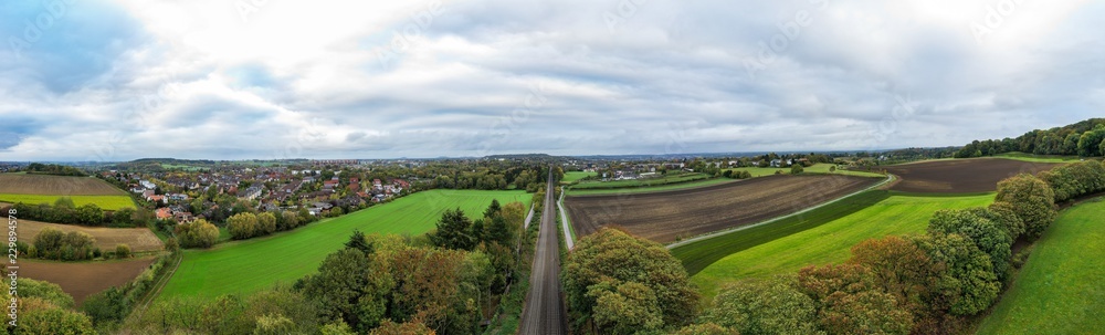 Panorama with railway tracks in the foreground