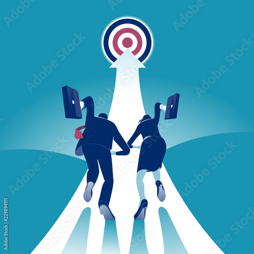 Race. Businesspersons running to the target. Concept business vector illustration