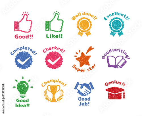 rubber stamp icon set (for teachers using at school) / color version