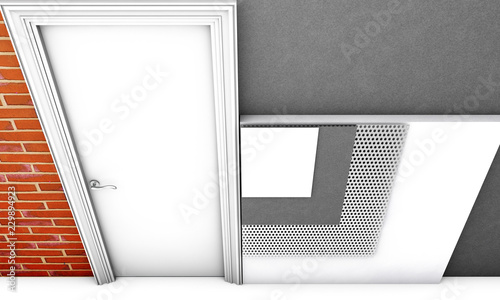 Fototapeta Naklejka Na Ścianę i Meble -  Layered brick wall thermal insulation concept on white background - 3d illustration