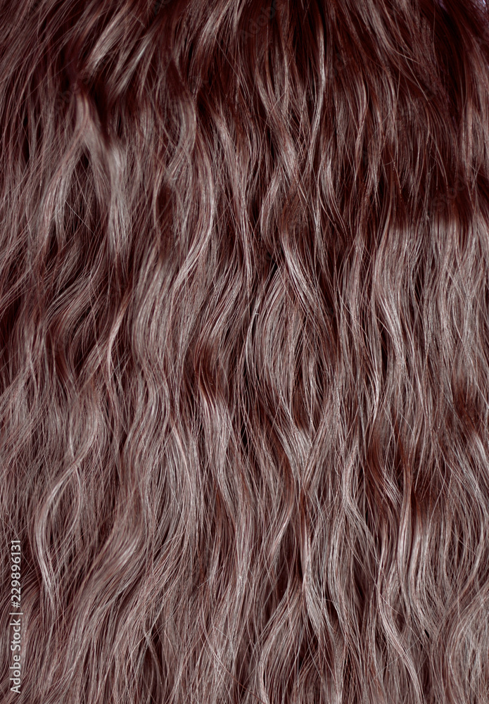 Naklejka premium Healthy hair texture, dark brown wavy natural hair, concept of hair care or salon care