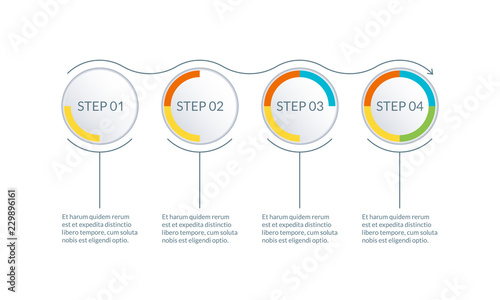 4 steps infographic. Modern template for diagram, graph and chart. Timeline ifographics design with arrow. Workflow layout and business presentation concept. Vector illustration.