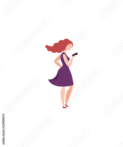 Women with smartphone, colorful character vector Illustration