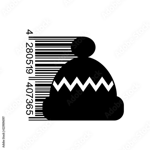 Icono plano código de barras gorro de invierno en color negro 