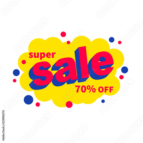 Super sale banner, colorful and playful design. Vector illustration